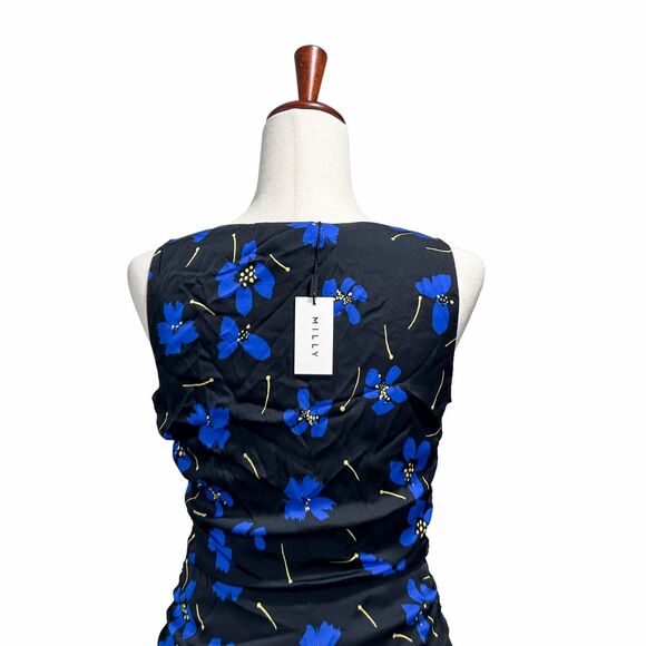 Milly NWT Butterfly Stretch Silk Pam Dress Size 4 Women's Ruched‎ Sheath Blue - Picture 3 of 14